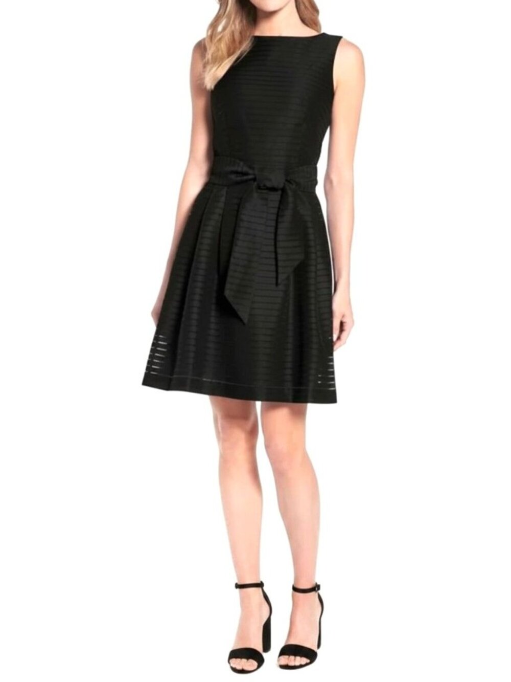 Tommy Hilfiger Black Sleeveless Fit & Flare Dress w/Tie Size 4 Summer Wedding